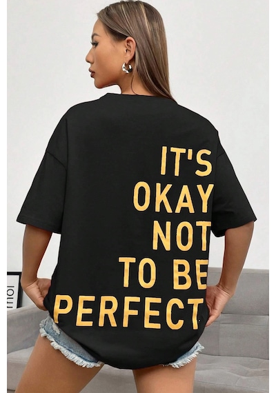 Unisex It's Okay Baskılı Tasarım Tshirt Siyah