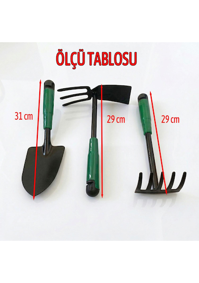 Çapa Tırmık Kürek 3 Lü Set Metal Hobi Bahçe El Aletleri Saksı, Çiçek, Bitki Ve Toprak Kazma Seti