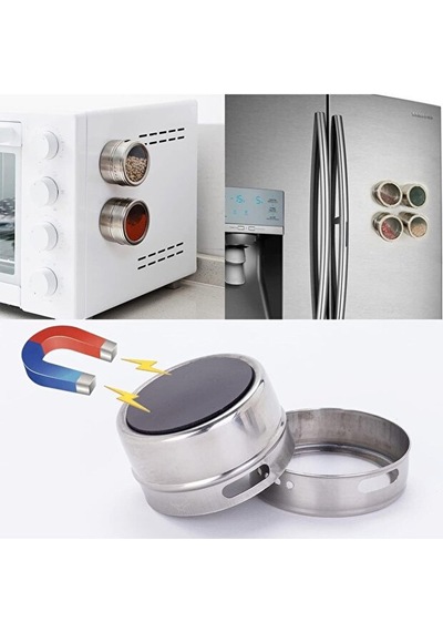 Mucit Home Stantlı 2'li Manyetik Baharatlık , Mıknatıslı Tuzluk Biberlik Baharat Rafı Paslanmaz Çelik Inox