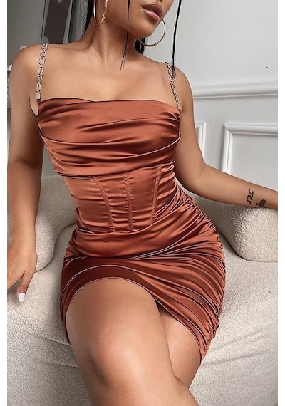Fashion Cocktail Kalın Kumaşlı Parıltı Askılı Diz Hizası Dar Abiye Düğün Kokteyl Elbise Kiremit Kiremit Fashion Cocktail Kalın Kumaşlı Parıltı Askılı Diz Hizası Dar Abiye Düğün Kokteyl Elbise Kiremit Kiremit