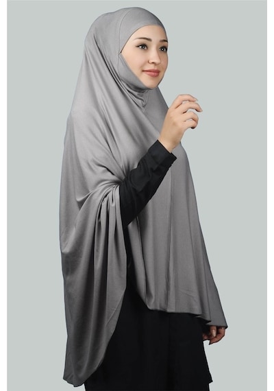 Altobeh Hazır Türban Peçeli Pratik Eşarp Tesettür Nikaplı Hijab - Namaz Örtüsü Sufle (5XL) - Gri