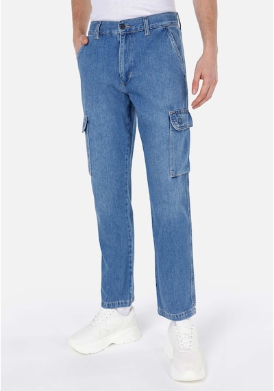 Colin's Colins Cargo Fit Orta Bel Düz Paça Kargo Cep Erkek İndigo Jean Pantolon Cl1068707 Q1.v1 Dn03256 Mavi