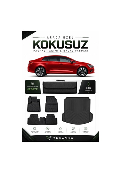 Renault Megane 4 2025 Model Aracınıza Özel 4d Kauçuk Paspas Takımı Ve Çift Kulaklı Bagaj Havuzu