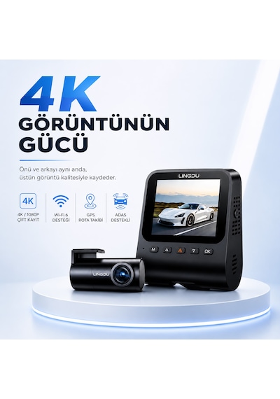 Lingdu V620 4k Araç Kamerası 4k + Fhd Çift Kamera Adas Wifi 6 Gps Hareket Ve Darbe Algılama