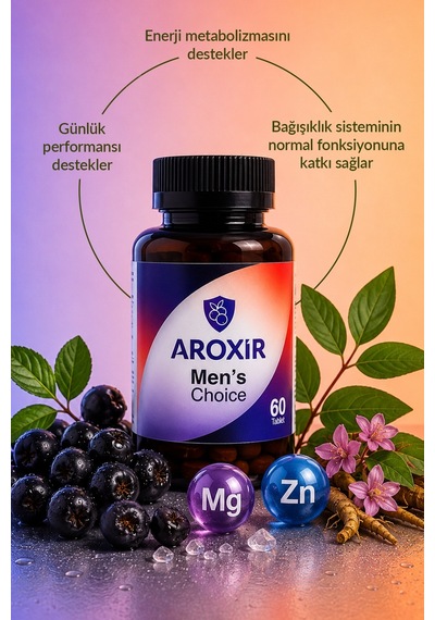 Aroxir Men's Choice Erkek Sağlığı Aronya L-Arjinin Weed Noni Magnezyum Turnera ve Çinko 60 Tablet