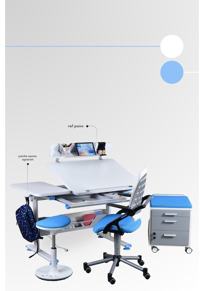 Creo Mobili Yükseklik Ve Eğim Ayarlı, Vega Premium Bilgisayar Ve Çalışma Masası Takımı Beyaz/mavi Gri Creo Mobili Yükseklik Ve Eğim Ayarlı, Vega Premium Bilgisayar Ve Çalışma Masası Takımı Beyaz/mavi Gri