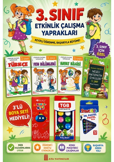 3.sınıf Etkinlik Çalışma Yaprakları Seti Boya Seti Hediyeli