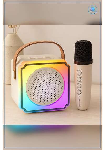 Karaoke Mikrofonlu Taşınabilir Bluetooth Hoparlör Işıklı Usb Şarj