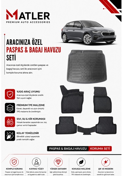 Skoda Scala 2024 Model 4d Ekstra Havuzlu Paspas Ve Bagaj Havuzu Set