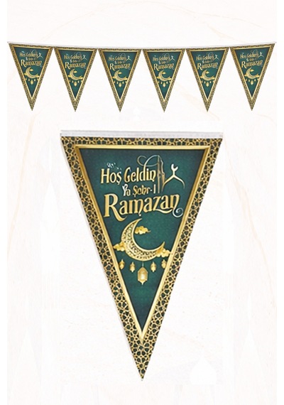 2li Ramazan Flama Seti: Hoşgeldin + İyi Bayramlar Bayrak Süs Şeker Bayramı Banner Dini İslami Süs