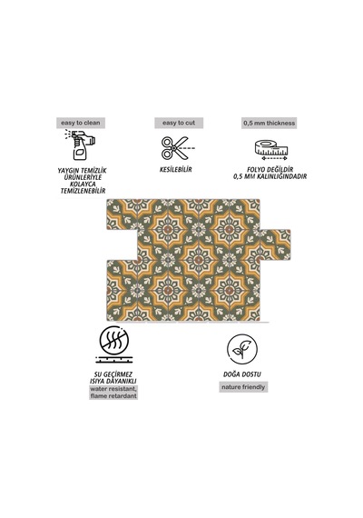 Tink Kendinden Yapışkanlı Yeşil Yıldız Metraj Desenli Pvc Karo Kaplama 10x10 Cm 20'li Paket