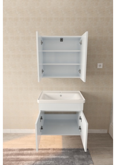 Tokyo 65 Cm Banyo Dolabı Takımı Aynalı Mdf Gövde Seramik Lavabolu