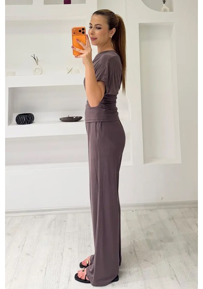 Fiolin Extra Soft Touch Cupralı Düşük Omuz Yarasa Kol Takım kahverengi