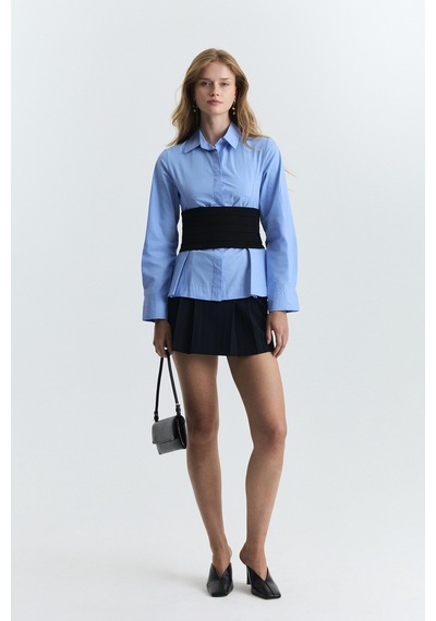 Antioch Peplum Poplin Gömlek Mavi