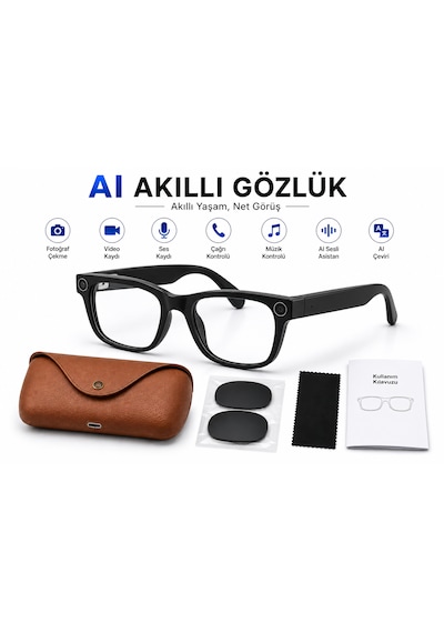 Aı Akıllı Gözlük Kameralı Bluetooth Gözlük Fotoğraf Video Çekimi, Sesli Asistan, Çeviri, Arama Ve Müzik Kontrollü