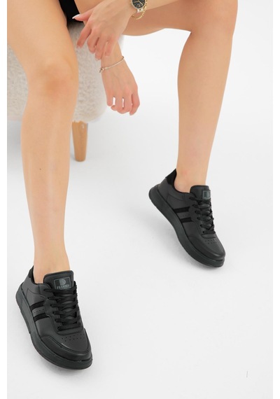 Tonny Black Kalın Faylon Hafif Taban Şeritli Bağcıklı Unisex Siyah Spor Ayakkabı Tbprf020 Siyah