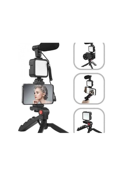 Tripod Telefon Tutucu Kumandalı Mikrofonlu Led Işıklı Mini Vlog Video Kayıt Kiti