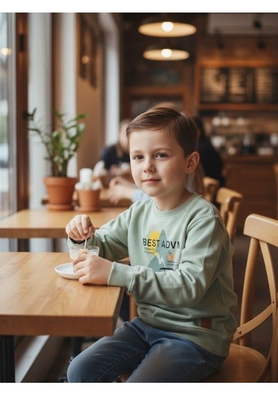 Zekids Erkek Çocuk Pamuklu Best Advn Yazılı İnce Uzun Kollu T-shirt-16342 Haki