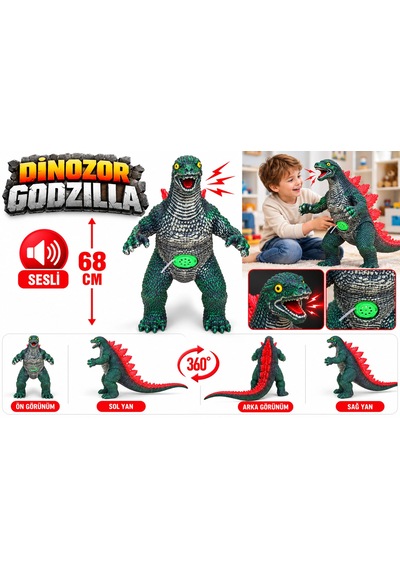 Oyuncak Godzilla Sesli Yumuşak Dinozor Büyük Boy 68 Cm Dev Monster Canavar Oyun Arkadaşı