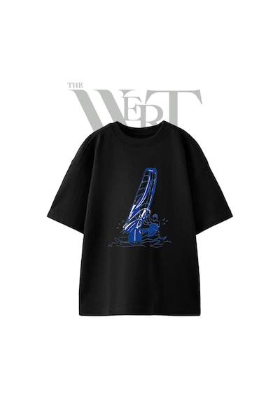 Thewert Wind Surf 1 Tasarım Baskılı Ünisex Siyah Oversize T-shirt