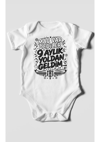 Morivokids Maç Var Dediler Yazılı Kısa Kollu Bebek Body %100 Pamuk Zbn278-kk Beyaz