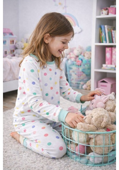 Kız Çocuk Renk Paleti Desenli 8 - 13 Yaş Pijama Takımı Beyaz