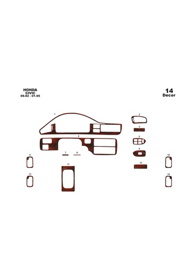 Honda Civic Torpido Kaplama 1992-1995 14 Parça Maun