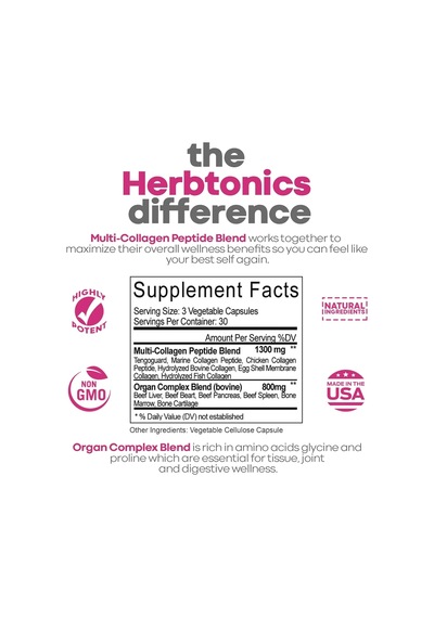 Multi Complex 90 Kapsül +organ Complex Types I, Iı, Iıı, V, And X & 100% Grass-fed Beef Peptide Blend.