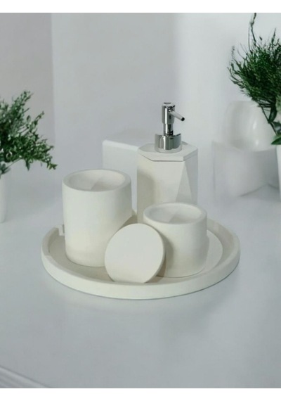 Kırık Beyaz Beton Banyo Seti 4 Lü Gri