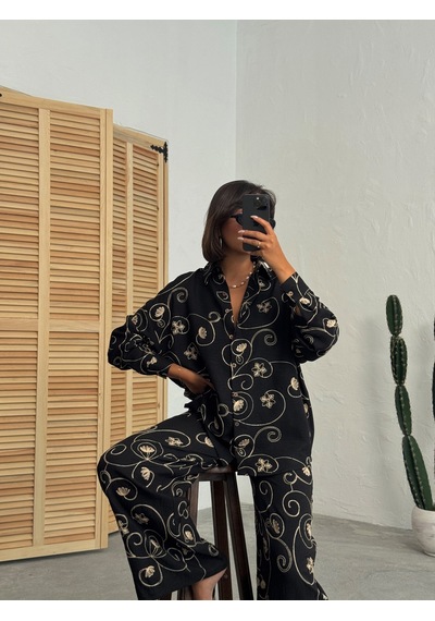 Verymoda Nakışlı Gömlek - F1899 Siyah Desen 2