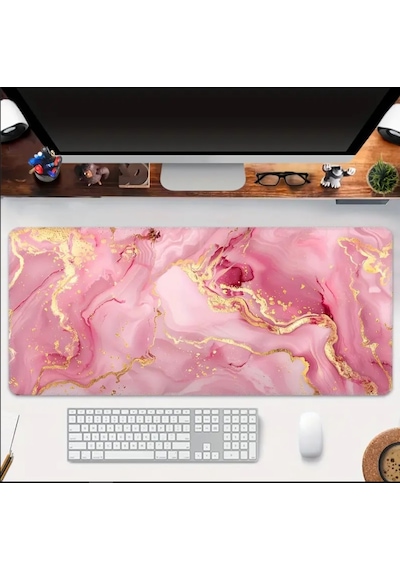 Sge Teknoloji 65x25 Cm Pembe Mermer Tasarımı Kaydırmaz Taban Speed Yüzey Oyuncu Mouse Pad Gaming