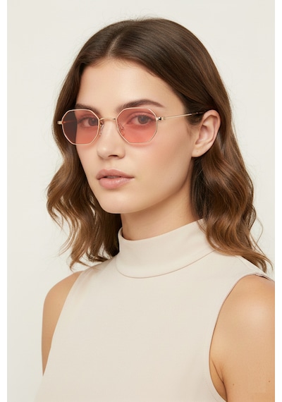 Daniel Klein Dk4183-6 Soft Pembe Küçük Altıgen Polarize Camlı Kadın Güneş Gözlüğü Gold