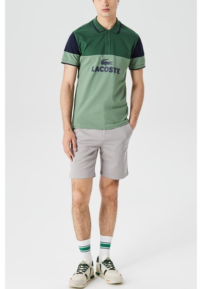 Lacoste Men's Slim Fit Cotton Bermuda Shorts Erkek Dar Kesim Desenli Bermuda Şort Gri