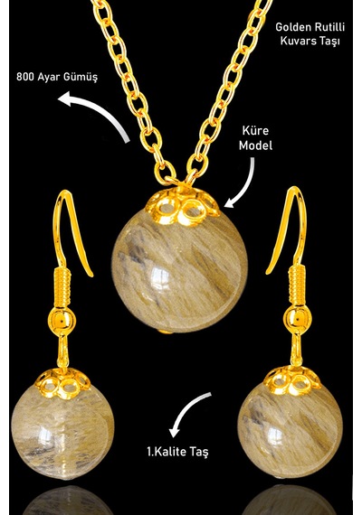 Sertifikalı Gold Küre Model Golden Rutilli Kuvars Taşı Kolye Ve K Çok Renkli