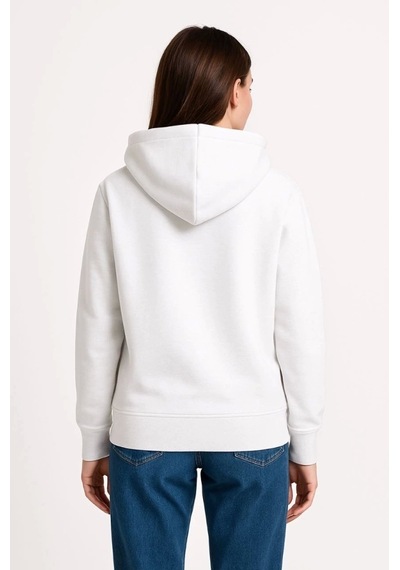 Üç İplik Kapüşonlu Kanguru Çepli Sweatshirt Hoodie - Beyaz Beyaz