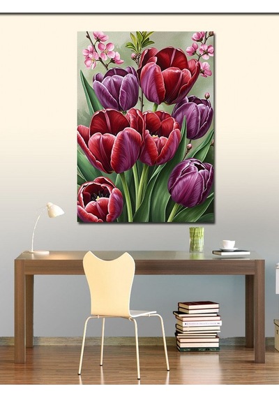 Kanvas Tablo Bahar Dönemi Mor Laleler 100cmx140cm