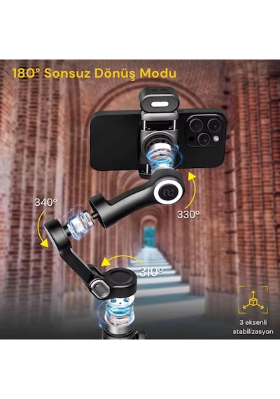 Shopytech Smart X Pro Combo 3 Eksen Akıllı Telefon Gimbal Stabilizer Apple Uyumlu iOS & Android