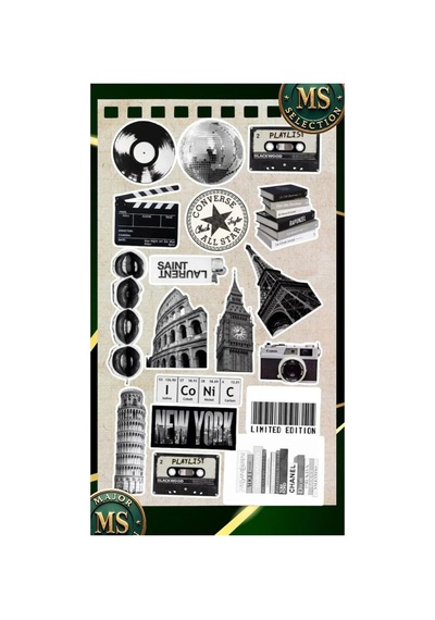 Siyah Beyaz Retro Vintage Sticker Seti Laptop Tablet Telefon Ajanda Suya Dayanıklı Etiket