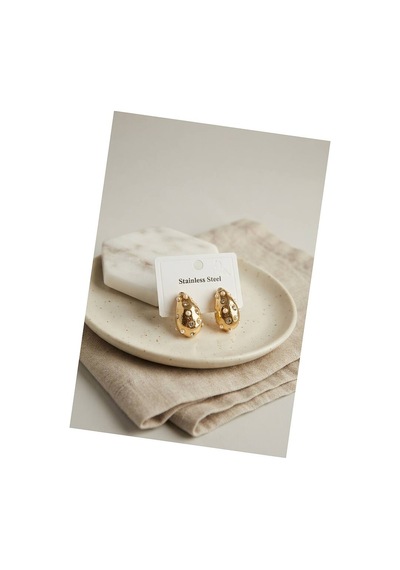 316l Çelik Gold Renk Taşlı Damla Model Küpe Tj-bkp12028 Evimdeyokyok