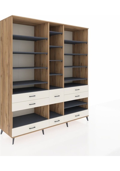 Kronos Dolap 19 Raflı 8 Çekmeceli 220x59x243 Çam-antrasit/aytaşı Çok Renkli