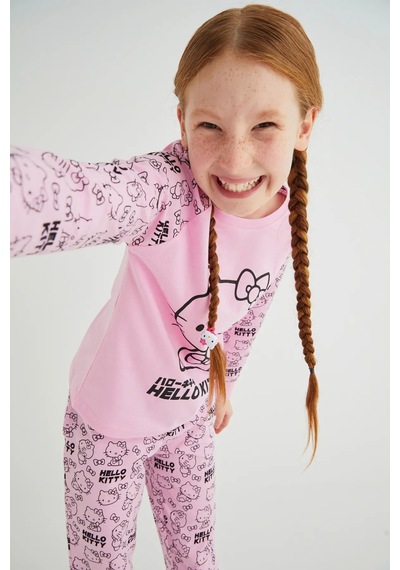 Hello Kitty Kız Çocuk Pembe Kız Uzun Kol Pamuklu Pijama Takımı Renklı