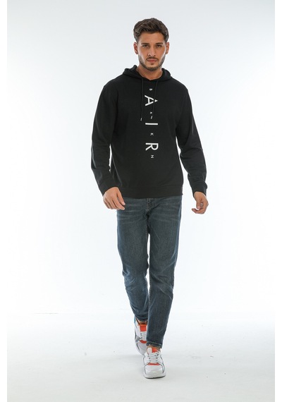 Süperlife Erkek Kapşonlu Regular Fit Air Baskılı İnce Sweatshirt Spr22sw162 Siyah