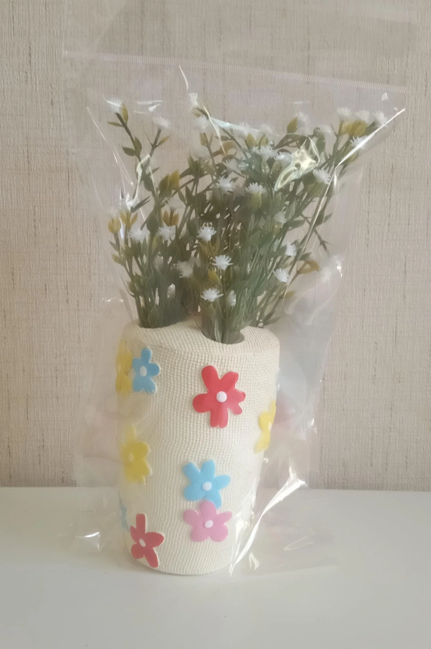 2 Adet Vazo Dahil,vazoda Çiçek,beyaz Yapay Çiçek,vazo Dekoratif Renkli Papatyalı Poliresin 5x5x16cm Çok Renkli