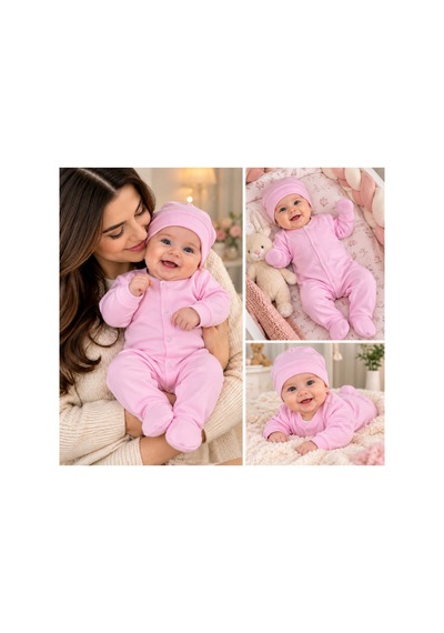 Genel Markalar Pembe Yenidoğan Tulum, Bere & Eldiven Takımı Pembe - 926466065 Pembe
