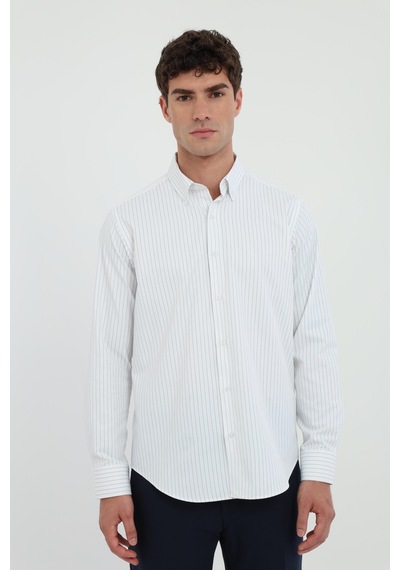 Dufy Erkek Regular Fit Düğmeli Yaka Uzun Kol Beyaz - Lacivert Çizgili Gömlek-25808 Beyaz-lacivert Çizgili Dufy Erkek Regular Fit Düğmeli Yaka Uzun Kol Beyaz - Lacivert Çizgili Gömlek-25808 Beyaz-lacivert Çizgili