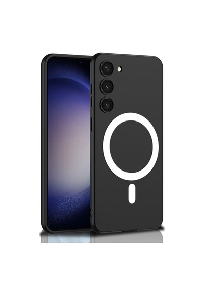 Samsung Galaxy Uyumlu S23 Kılıf Wireless Şarj Özellikli Zore Kıpta M-safe Silikon Kapak Siyah