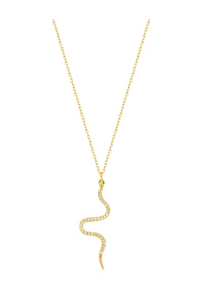 Yeşil Gözlü Yılan Gümüş Kolye Rose Gold