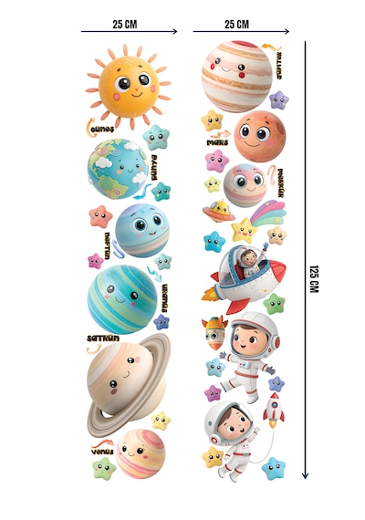 Gezegenler Ve Astronotlar Çocuk Odası Duvar Sticker Seti 01