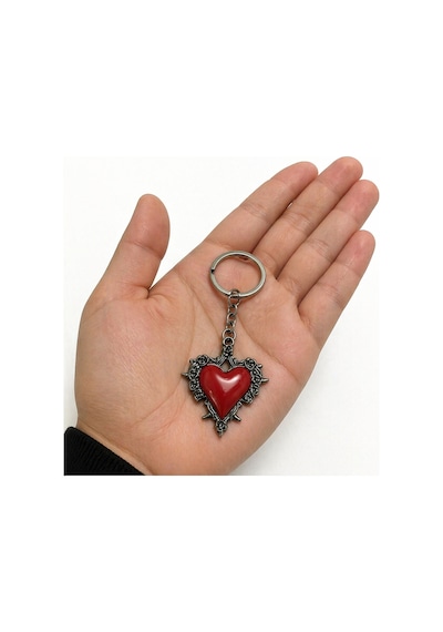 Gotik Kırmızı Kalp Figürlü Metal Anahtarlık Unisex Aksesuar