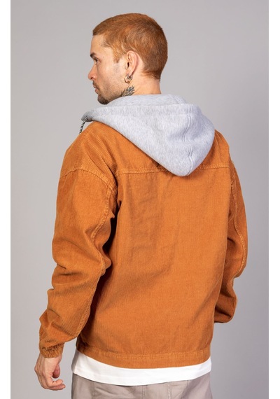 Little Cup Erkek Camel Çıkarılabilir Kapüşonlu Oversize Pamuklu Kadife Ceket